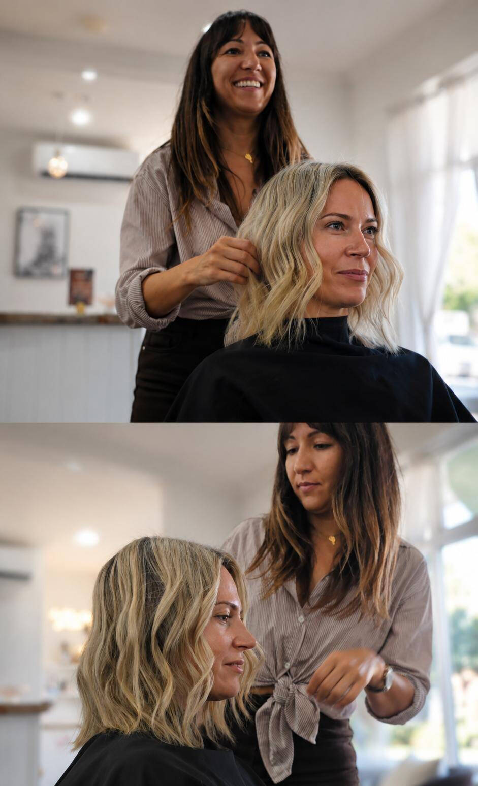 Léa working on a client's hair in the salon