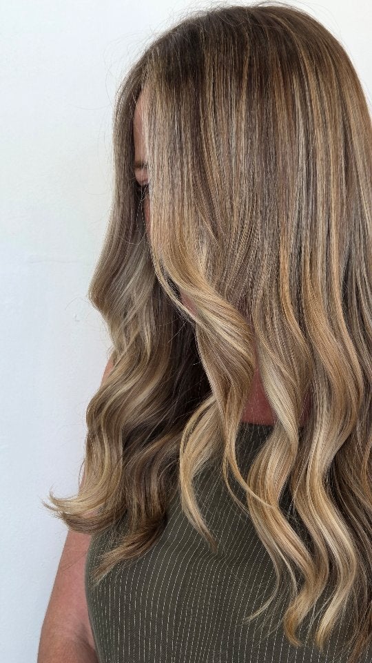 Long bronde balayage from behind